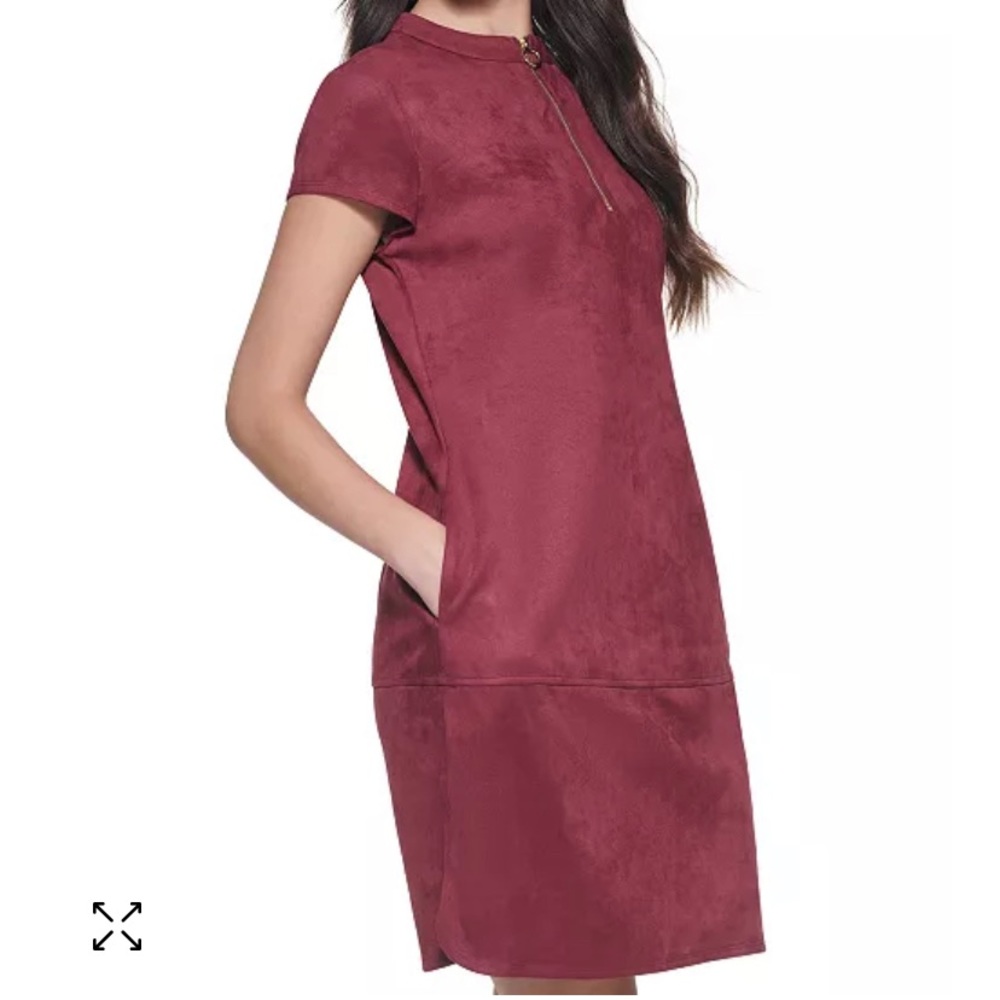 Faux-Suede Shift Dress with pockets